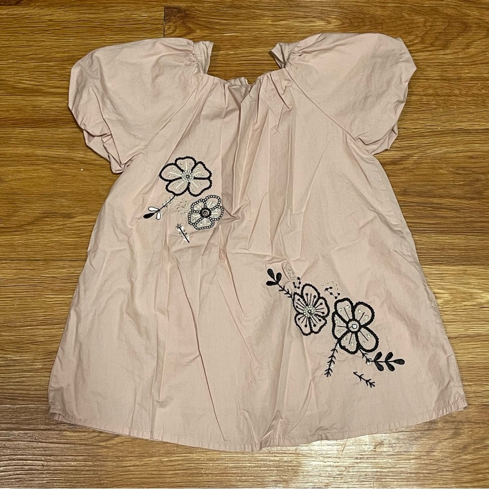 Zara Baby Girl Floral Embroidered Sparkle Dress, Dusty Pink & Black, 1.5 Years